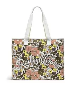 Radley 60S Floral Recycled Canvas Large Open Top Tote Bag - Natural