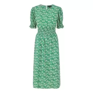 Mela London Green Floral Shirred Waist Midi Dress - Green
