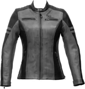 Rusty Stitches Joyce Ladies Motorcycle Leather Jacket, black-grey, Size 44 for Women, black-grey, Size 44 for Women