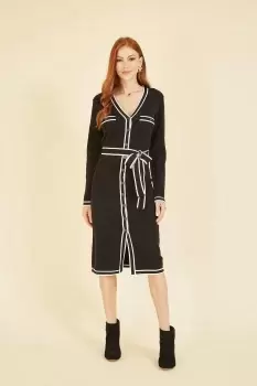 Black Knitted Shirt Dress With Contrast Border