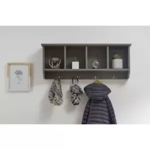 Kempton Hallway Wall Shelf Shelving Rack Coat Hooks Grey