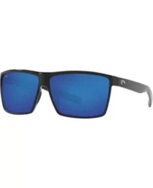Costa Del Mar Rincon Shiny Black Plastic Rectangular Blue Mirror Lens Unisex Sunglasses RIN 11 OBMGLP RIN 11 OBMGLP