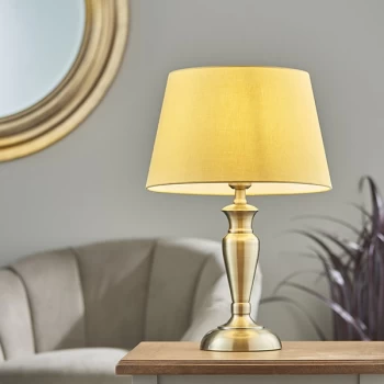Evie Table Lamp Antique Brass Plate & Yellow Cotton 1 Light IP20 - E27