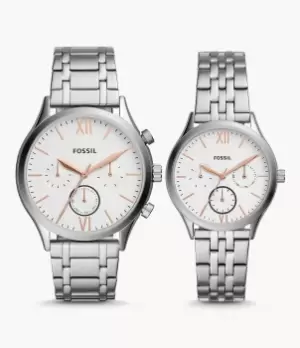 Fossil Men His and Her Fenmore Midsize Multifunction Stainless Steel Watch Gift Set