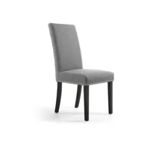 Shankar - Pair Of Randall Stud Detail Linen Effect Steel Grey Dining Room Chair Black Legs