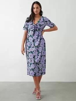 Dorothy Perkins Floral Tie Front Midi Dress - Lilac, Purple, Size 12, Women