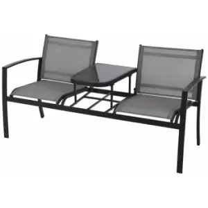 Koopman - 2 Person Metal Textilene Love Seat & Tempered Glass Table Outdoor Garden Furniture in Grey