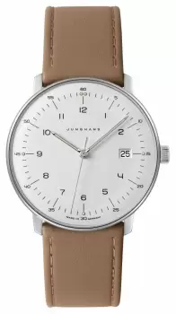 Junghans 41/4562.02 Mens Max Bill White Dial Beige Leather Watch