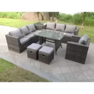 Fimous 7 Seater Grey Rattan Corner Sofa Set 2 Table Armchair Footstool Garden Furniture Outdoor
