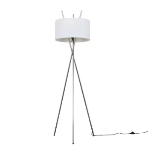 Crawford Chrome Tripod Floor Lamp with XL White Reni Shade