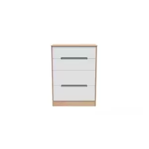 Welcome Furniture Barquero 4 Drawer Deep Chest - White Matt and Bardolino Oak