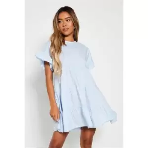 I Saw It First Baby Blue Woven Frill Sleeve Tiered Smock Dress - Blue