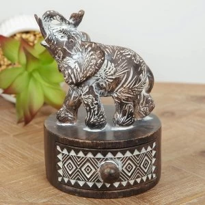 Patterned Ebony Finish Elephant Trinket Box Ornament
