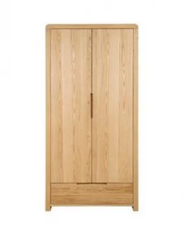 Julian Bowen Newman Curve 2 Door, 1 Drawer Solid Oak/Oak Veneer Wardrobe