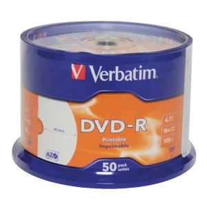 Verbatim DVD R Wide Inkjet Printable No ID Brand 4.7GB DVD R 50pcs