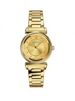 Versace V-Motif Gold Sunray 35mm Dial Gold IP Stainless Steel Bracelet Ladies Watch, One Colour, Women