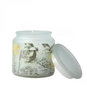 Frosted Jar Candle in Oriental Heron Design Clean Cotton Scent