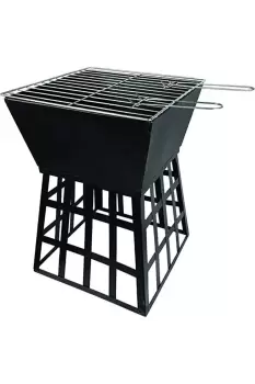 Outdoor Garden Modern Patio Heater Camping Barbecue Charcoal Wood Burner Steel Square Fire Pit with BBQ Function in BLACK Finish