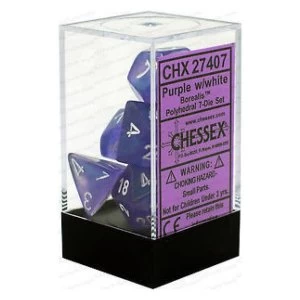 Chessex Poly 7 Dice Set - Borealis Purple/white