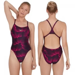 Speedo ColourVibe Allover Turnback Swimsuit 36" Black/Pink