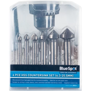 Bluespot - 20513 6 Piece HSS Countersink Set (6.3-20.5mm)