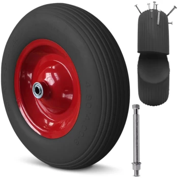 PU Wheelbarrow Wheel Rubber 200 kg 4.80/4.00-8 Ø 390 mm Axle Spare Wheel Steel Rim Black - Gardebruk