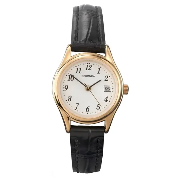 Sekonda 4082.27 Gold Plated Black Leather Strap Watch - W32223