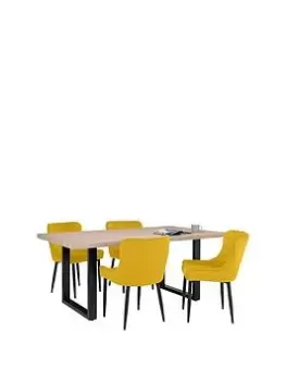 Julian Bowen Berwick 180 Cm Dining Table + 4 Luxe Chairs - Oak/Mustard