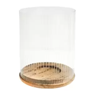 Amelia Ribbed Glass Wooden Candle Holder Natural
