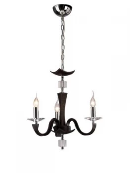 Ceiling Pendant Chandelier 3 Light Polished Chrome, Dark Brown Faux Leather, Crystal