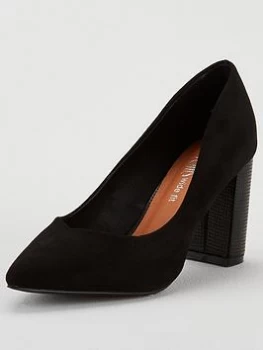 Wallis Wide Fit Block Heel Court Shoe - Black, Size 3, Women
