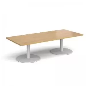 Monza rectangular coffee table with flat round white bases 1800mm x