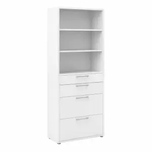 Prima Bookcase with 5 Shelves and 2 File Drawers, white