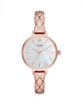 Kate Spade New York KSW1466 Metro Mother of Pearl Dial Rose-Gold Quilted Effect Stainless Steel Half Bangle Ladies Watch, One Colour, Women