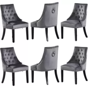 Life Interiors - Windsor Velvet Upholstered Dining Chair Ring Knock Chrome Nailhead Trim Set of 6 Dark Grey - Dark Grey