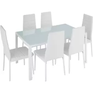 Dining table and chairs Brandenburg 6+1 set - dining room table and chairs, dining table and 6 chairs, kitchen table and chairs - white/white