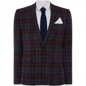 Label Lab Mojito Skinny Fit Tartan Checked Suit Jacket - Blue