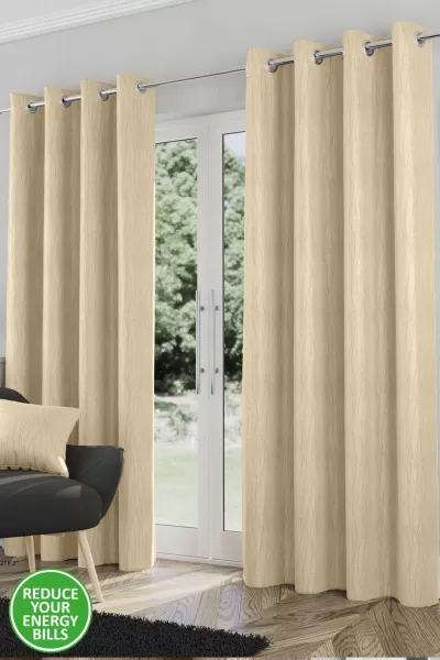 Enhanced Living Goodwood Cream Thermal, Energy Saving, Dimout Eyelet Pair Of Curtains With Wave Pattern 90 X 72" (229X183Cm)