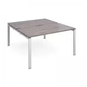 Adapt back to back desks 1400mm x 1600mm - silver frame and grey oak