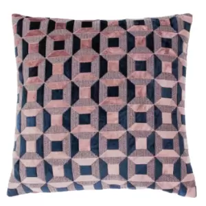 Empire Velvet Jacquard Cushion Blush/Navy, Blush/Navy / 45 x 45cm / Polyester Filled