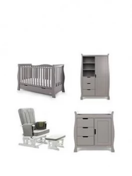 Obaby Stamford Luxe Sleigh 3 Piece Nursery Furniture Set & Deluxe Glider Chair, Grey