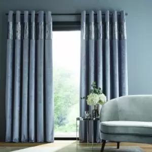 Catherine Lansfield Crushed Velvet Glamour Sequin Lined Eyelet Curtains, Grey, 66 x 54 Inch