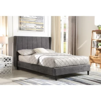 Amelia Dark Grey Fabric Bed Panel Stitched Winged Headboard 4ft6 & 5ft - Seconique