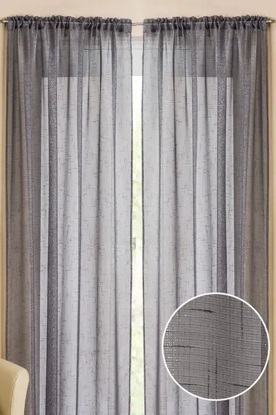 Tyrone Textiles Casablanca Contemporary Metallic Linen-Look Voile Panel with Shimmering Yarn - Pair Grey