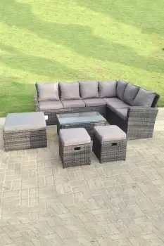 9 Seater High Back Rattan Set Corner Sofa With Oblong Coffee Table And 3 Footstool