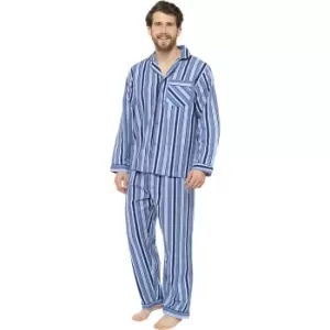 Tom Franks Mens Striped Flannel Pyjama Set (XL) (Blue)