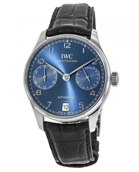 IWC Portugieser Automatic 7 Day Power Reserve Blue Dial Leather Strap Mens Watch IW500710 IW500710