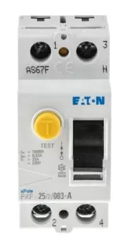 Eaton 1+N, 25A RCD Switch, Trip Sensitivity 30mA, DIN Rail