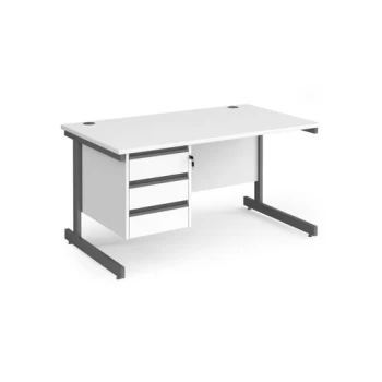 Office Desk Rectangular Desk 1400mm With Pedestal White Top With Graphite Frame 800mm Depth Contract 25 CC14S3-G-WH