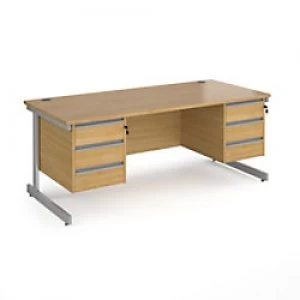 Dams International Straight Desk with Oak Coloured MFC Top and Silver Frame Cantilever Legs and 2 x 3 Lockable Drawer Pedestals Contract 25 1800 x 800